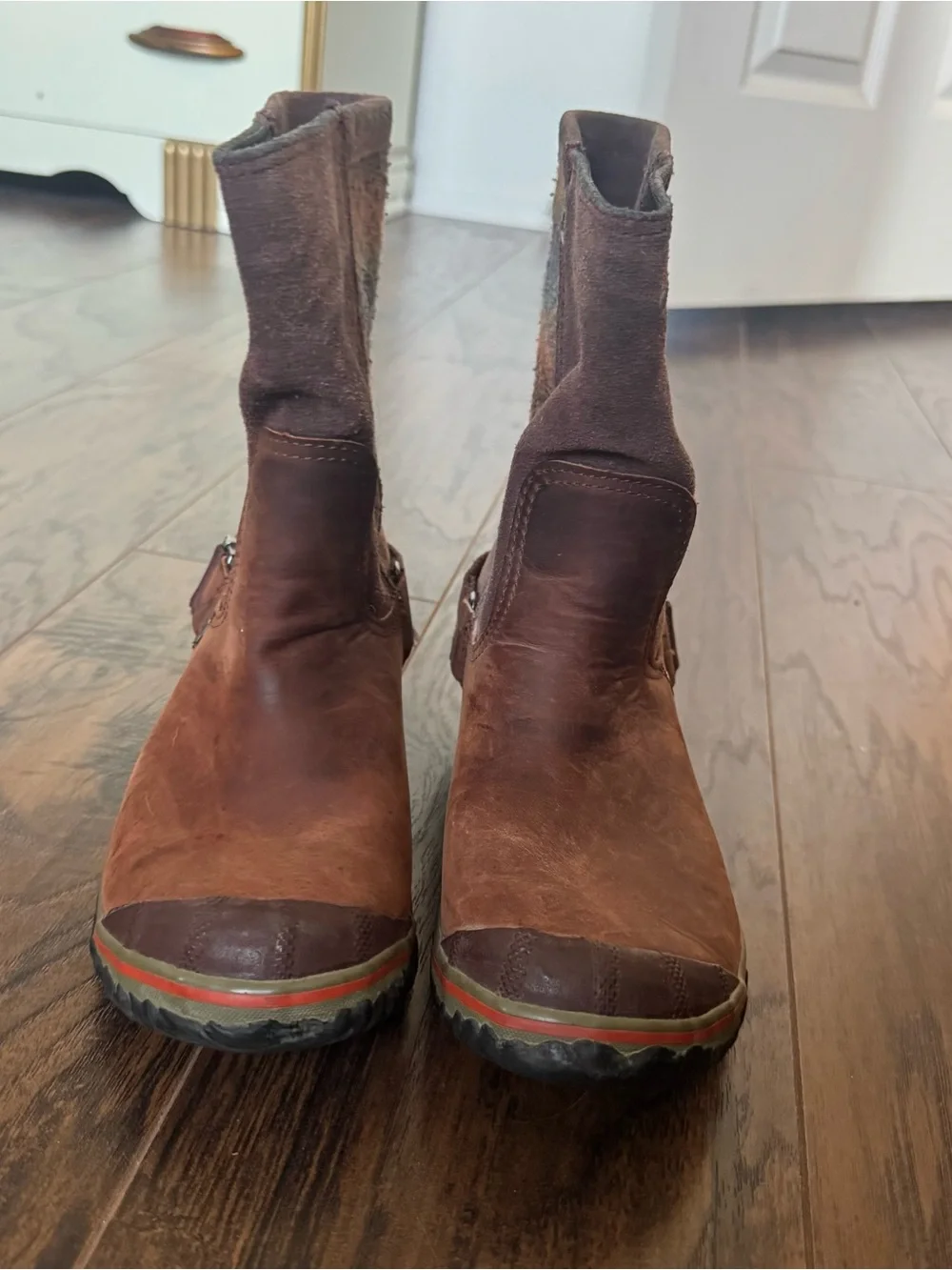 SOREL Slimshortie Madder Blanket Brown Leather Nubuck Boots Size 6